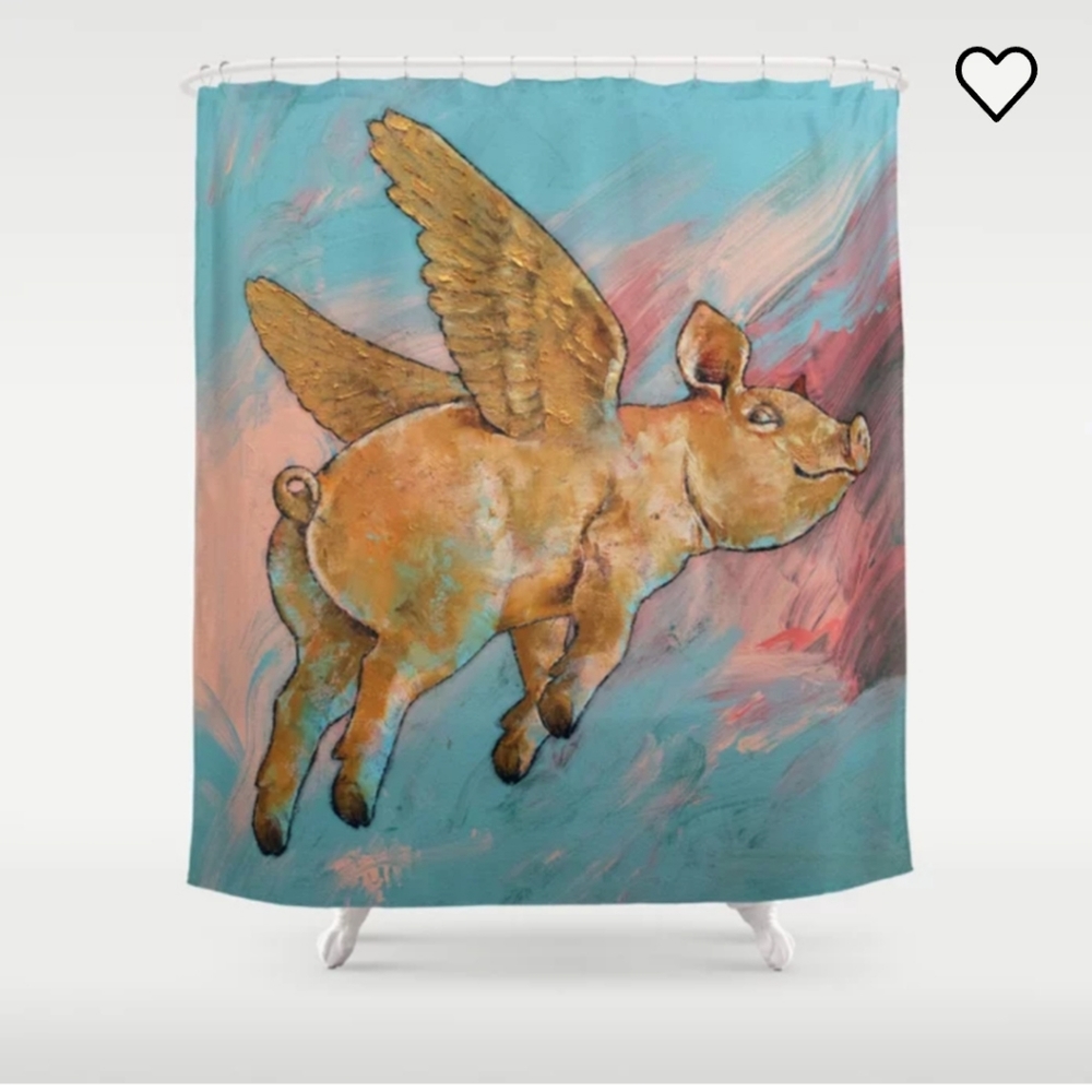 NWOT Flying Pig Shower Curtain